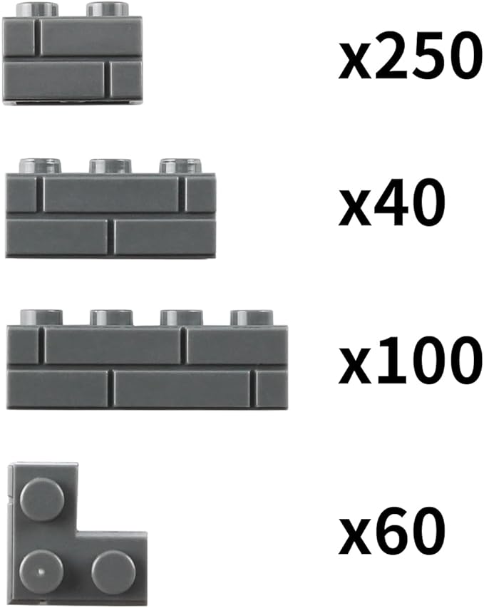 Feleph Masonry Bricks Set 450 Pcs Wall Building Accessories Diverse Creative Construction Bulk Parts and Pieces Blocks Toy Compatible with Classic Major Brands (Dark Gray)