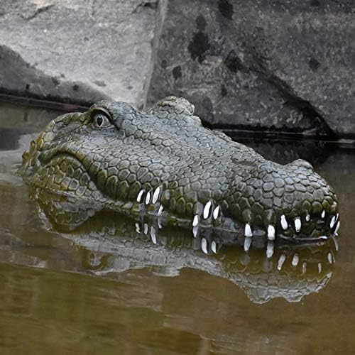 2.4 GHz Remote Control Alligator Head Boat RC Boats - Large Resin Decoy and Floating Crocodile Head Toy Rechargeable Battery Prank Toys Remote Controlled Boat Lake &amp Pool