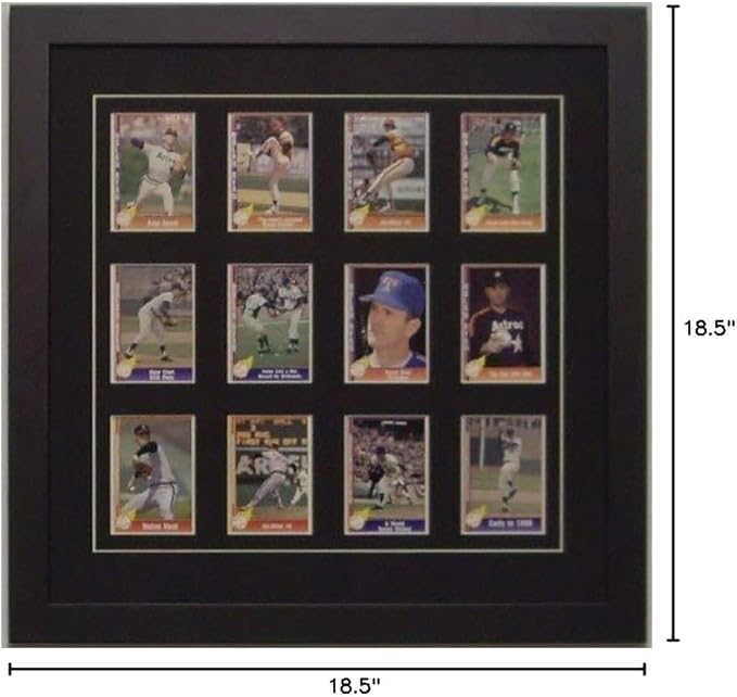 Trading Card Display Frame for 12 Standard Trading Cards - Black Frame with Black (White Trim) Mat