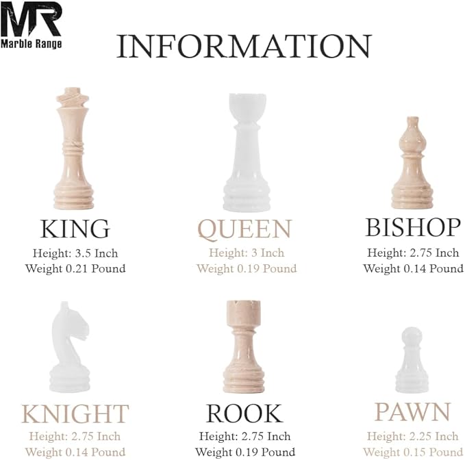 Marble Chess Set for Adults 15 Handmade White &amp Verona Board Game with 32 Chess Pieces 2 Extra Queens &amp Storage Box Luxury Travel Game – Elegant Home Décor