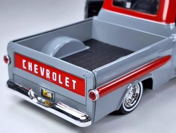 1958 Apache Fleetside Pickup Truck Lowrider Gray with Red Top Get Low Series 1/24 Diecast Model Car by Motormax 79033gry