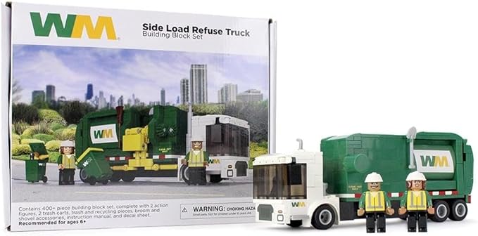 First Gear Waste Management Side-Load Garbage Truck Building Block Set 400+ Pieces 90-0640