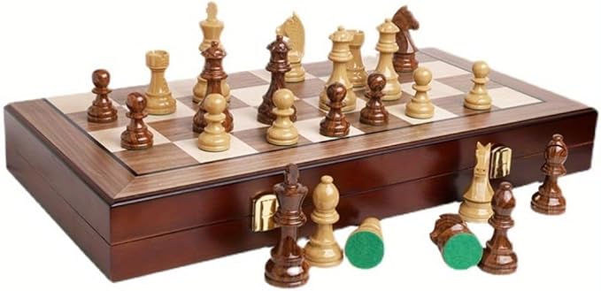 20 Extra Large Folding Chess Set - Walnut Wood Board &amp Weighted PVC Pieces - Portable Tournament Game for Adults Travel Gifts (Perfect for Beginners &amp Adults)