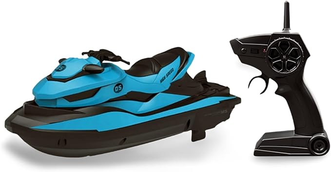 2.4 GHz RC Motorboat for Kids &amp Adults 10 km/h High-Speed Dual-Motor Electric Racing Jet Ski Toy 50 m Range 20 min Play Low-Battery Alarm Pool &amp Lake Ready (Blue)