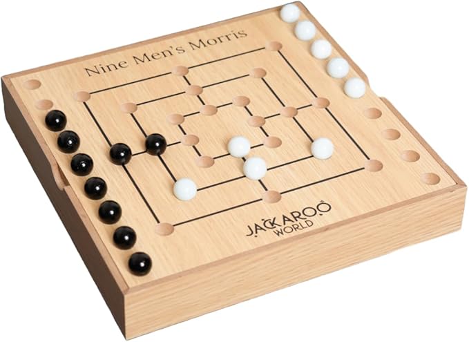 Nine Mens Morris Board Game Marble Strategy Game Solid Wooden Game Set with 18 Marbles 2 Player Board Games Ancient Games Nine Mens Morris Game Mill Classic Games for Adults (Oak)