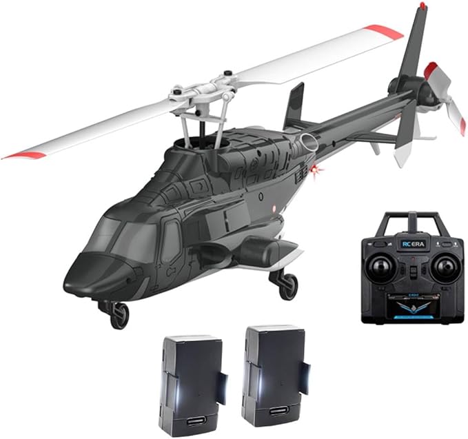 RC Helicopter Model A61 1/53 Scale Air-Wolf 2.4G 4CH Single Rotor RC Plane with Optical Flow Altitude Hold (RTF Version/Black and White) (Black White)