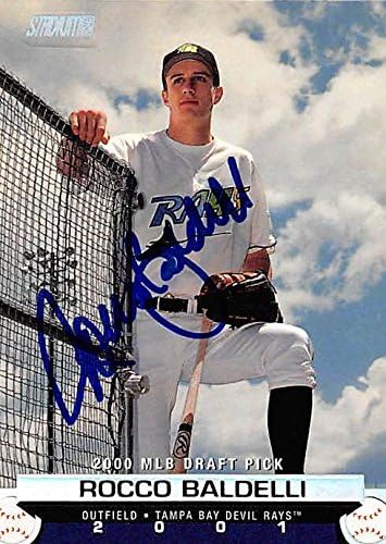 Sports Memorabilia Autograph Warehouse 247795 Rocco Baldelli Autographed Baseball Card - Tampa Rays 2000 Topps Stadium Club - No. 164 Rookie