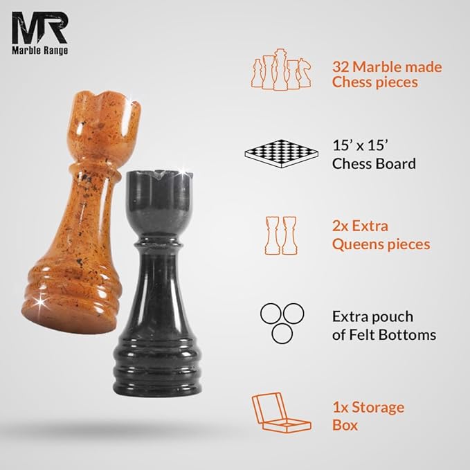 Marble Chess Set for Adults 15 Handmade Black &amp Golden Board Game with 32 Chess Pieces 2 Extra Queens &amp Storage Box Luxury Travel Game – Elegant Home Décor