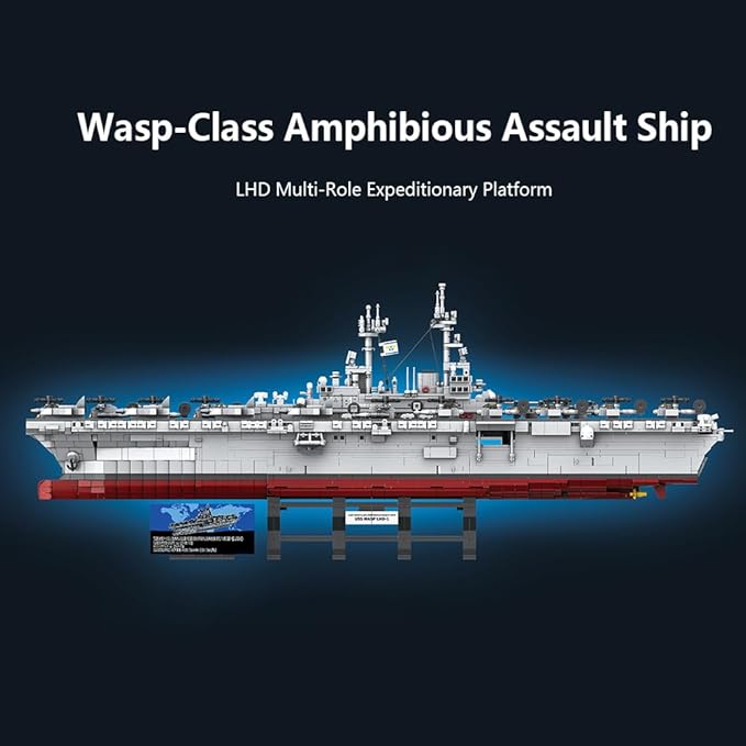 MISINI M7024 US Navy Warship Building Brick Set 1:300 Military Series Wasp-Class Amphibious Assault Ship 5220 Pieces Aircraft Carrier Collector's Toy Displayable MOC Adult Battleship Gift
