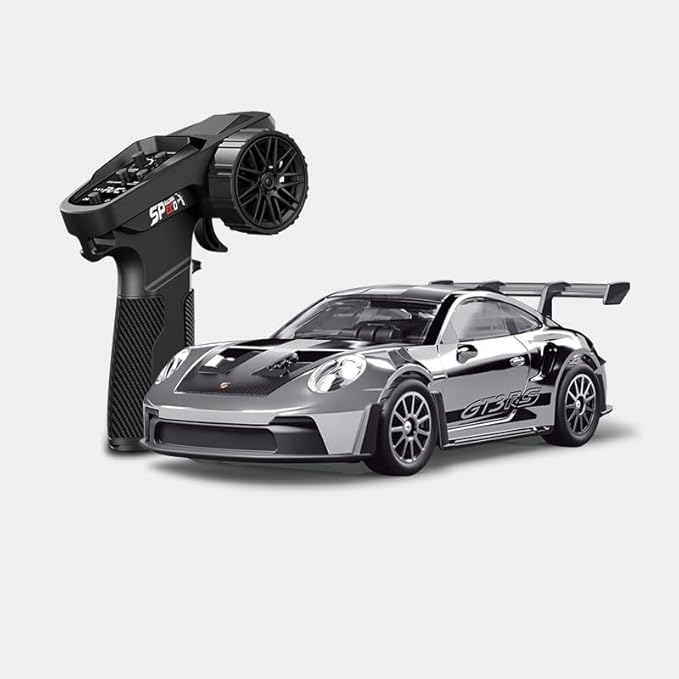 1/43 Scale RC Drift Car Mini 911 RC Model Car 2.4GHz 4WD RC Alloy Vehicles with Gyro &amp LED Lights for Adults Hobby Toys (Silver)
