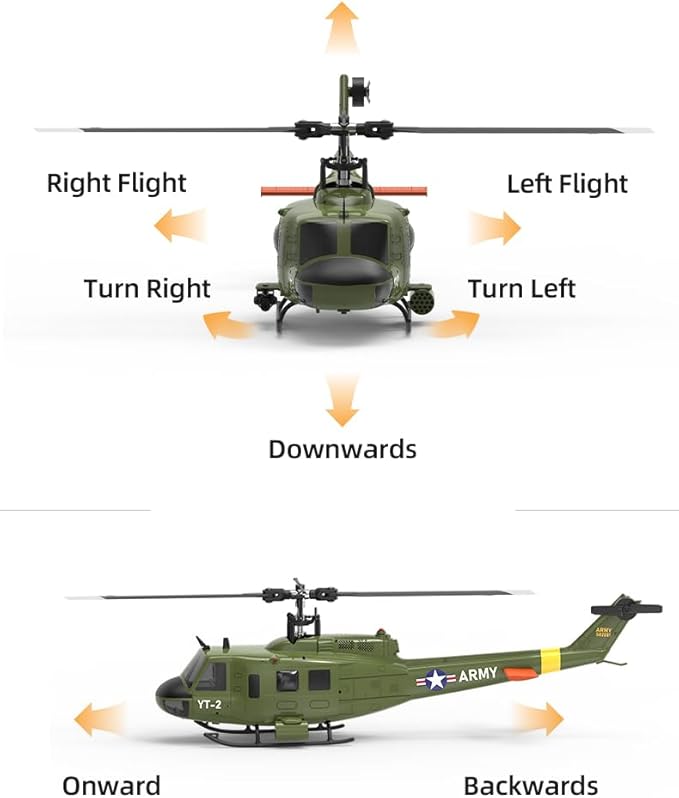 YU Xiang F07 Bell UH-1 Huey RC Helicopter for Adults 1/34 2.4G 6CH Brushless Direct-Drive 3D/6G Flybarless Advanced RTF RC Helicopter with Optical Flow Positioning - 2PCS Battery
