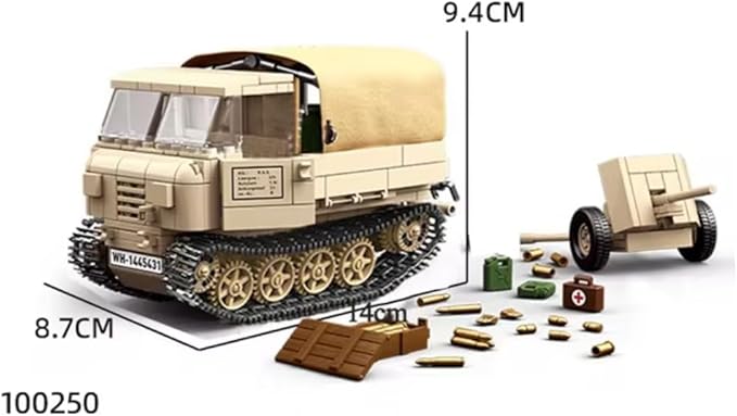 General Jim's WW2 Armored Vehicle Building Block Set - RSO/01 Track Tracker &amp 37mm Anti-Tank Set - 606 Pieces