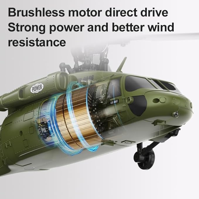Black-Hawk K200 Brushless RC Helicopter 2.4G 6CH 6-Axis Gyro Military Aircraft with Optical Flow Positioning Altitude Hold &amp Inverted Flight for Adults -3 Battery/RTF