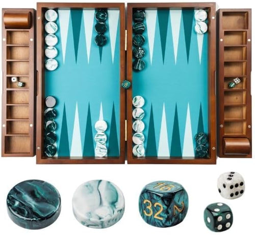 20 Inch Large Backgammon Sets for Adults Green Backgammon Board Solid Wood. Removable Accessory Tray Premium 1.5 Inch Checkers &amp Dice Set Backgammon Game Set Backgammon Table