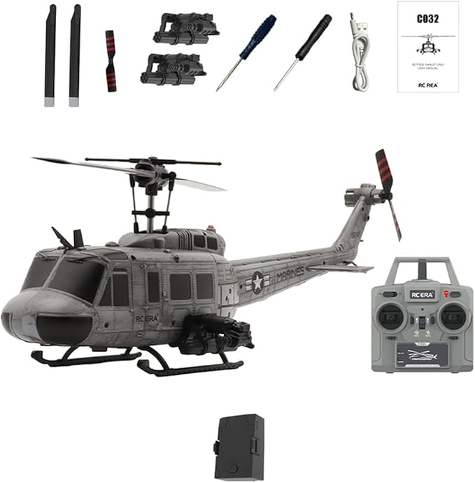 RC ERA C032 UH-1 Huey RC Helicopter 1:48 Scale 6-Axis Gyro 6CH Brushless Flybarless Stabilized Aircraft 3D Inverted Flight Optical Flow Positioning for Adults Hobbyists