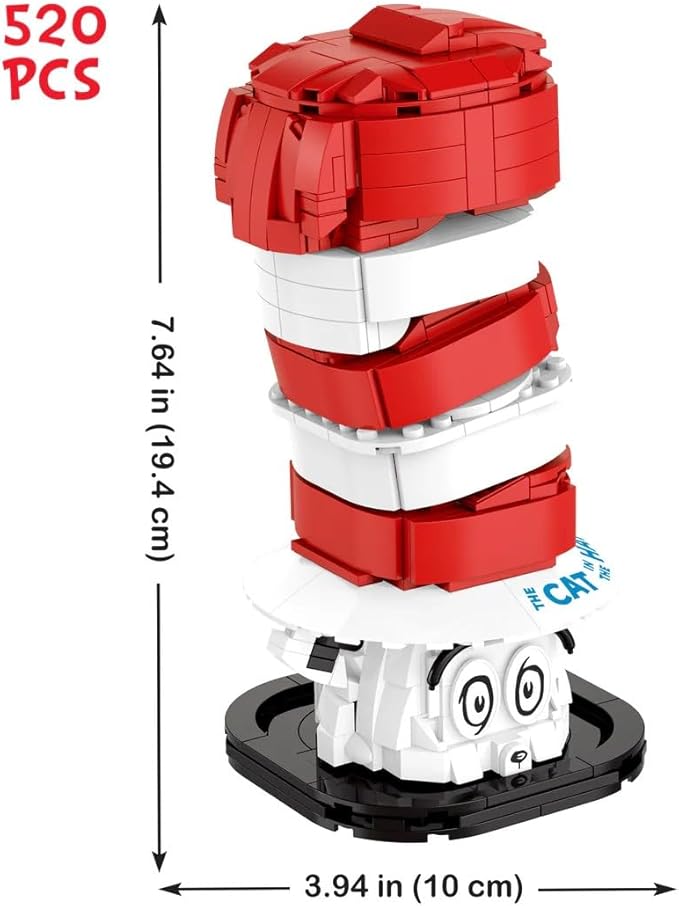 Brickcraft Officially Licensed Dr. Seuss Cat in The Hat Bust with Printed Parts Includes 556 Pieces Multicolored Brick Building Set