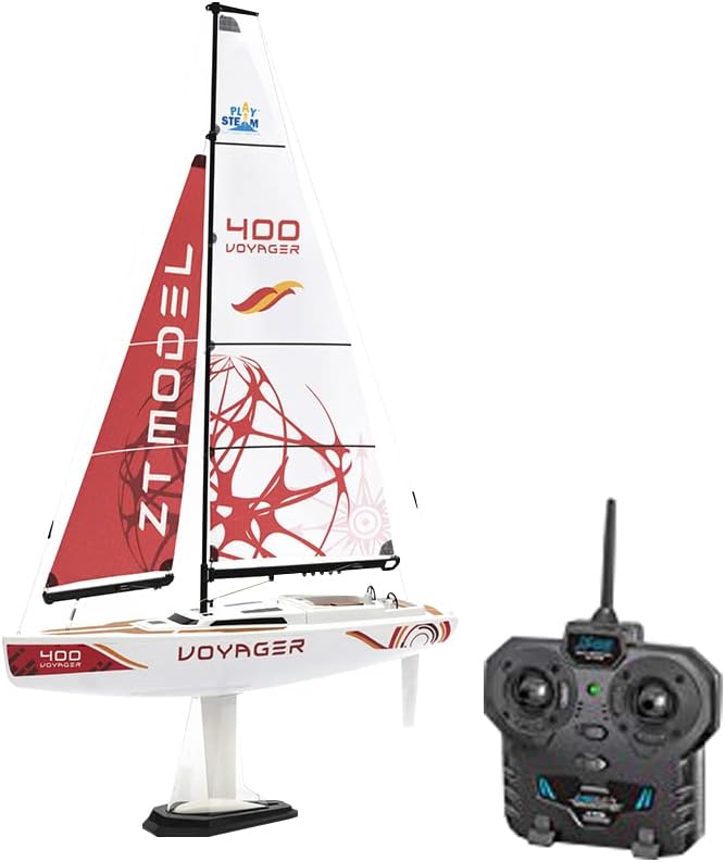 PLAYSTEM Voyager 400 RC Controlled Wind Powered Sailboat in Red - 26 Tall