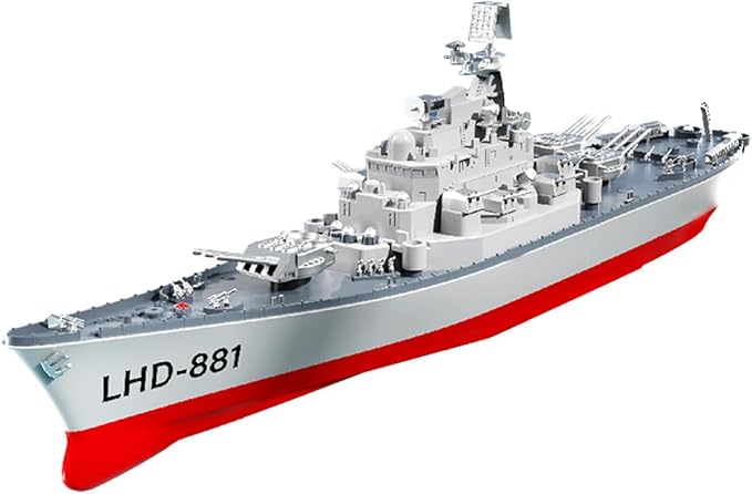 1/390 RC Battleship 2.4G 8-10KM/H Electric High-Frequency Twin-Engine Battleship Model Remote Control Military Warship Armed Cruiser Boat