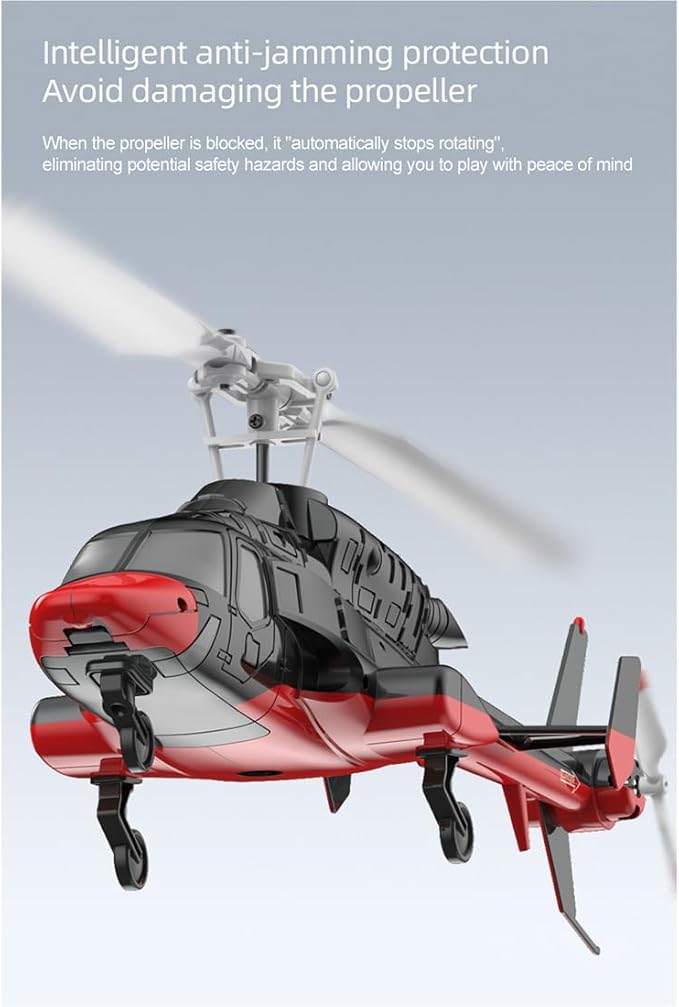 RC Helicopter Model A61 1/53 Scale Air-Wolf 2.4G 4CH Single Rotor RC Plane with Optical Flow Altitude Hold (RTF Version/Black and White) (Red Black)