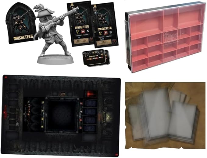 Mythic Games Darkest Dungeon Board Game Accessories Bundle: Musketeer Box Darkest Organizer Dark Tapestry Mat and Heroic Protection from Darkness Sleeves (4 Items)