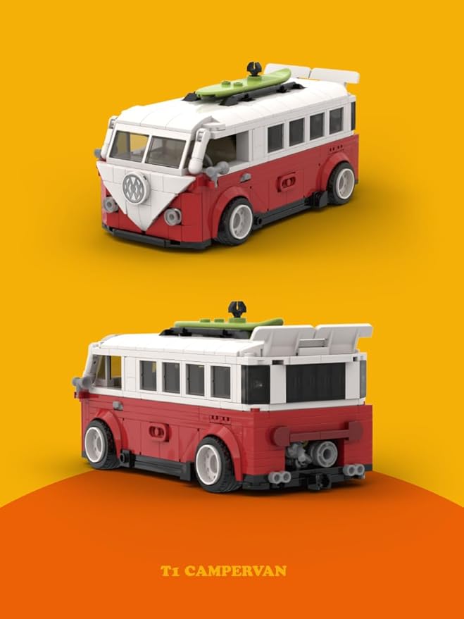 dOMOb VW Transporter Camper Car Building Blocks Kit – 407 pcs Building Blocks Set w/Container Display Box – Modular Scale 1:32 Model – Bricks Toy for Kids &amp Adults 8+ – for Boys Hobbyist Collect