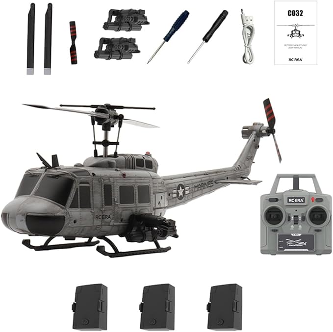 RC ERA C032 UH-1 Huey RC Helicopter 1:48 Scale 6-Axis Gyro 6CH Brushless Flybarless Stabilized Aircraft 3D Inverted Flight Optical Flow Positioning for Adults Hobbyists