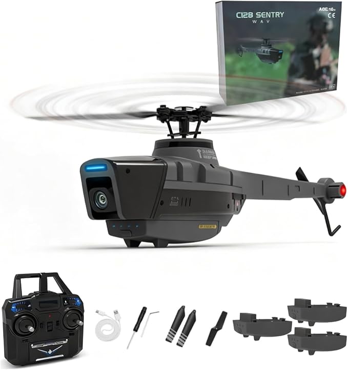 X-MechFun Military Remote Control Helicopter RC ERA C128 Scout Drone 4CH Aerial Vehicle Reconnaissance 6-Axis Gyro RC Aircraft Helicopter Christmas for Adults