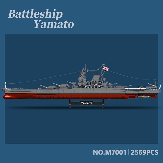 MISINI M7001 1:300 Japanese Yamato Battleship Building Blocks Set 2569 Pieces WWII Navy Ship MOC Toy Excellent Battleship Model Building Gift and Collection for Military Enthusiasts and Adults