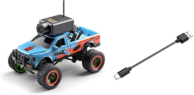 1/64 Scale Mini RC Truck Model 2.4Ghz APP Auto-Pairing Full-Proportional FPV Remote Control Monster Truck with WiFi Camera Lights Speed &amp Steering Adjustable Gift for Adults (RTR/Blue)