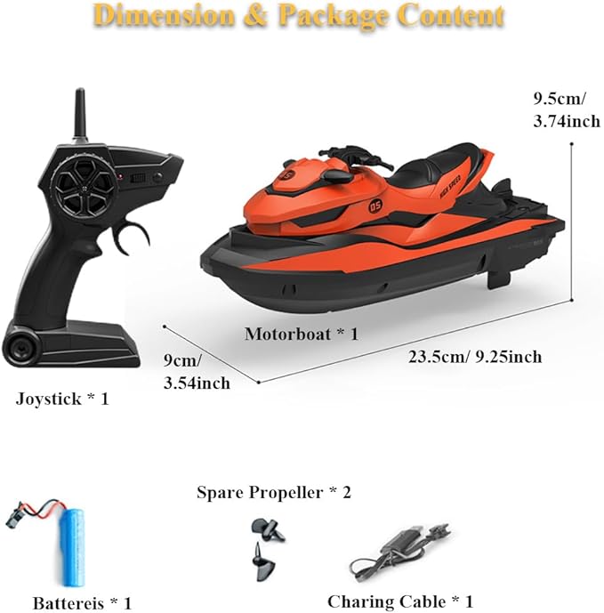 2.4GHz Remote Control Motorboat 1 : 14 High Speed Marine Water Toy with 2 Motors 2 Speed Levels - Jet Ski Pool Toy (Green)