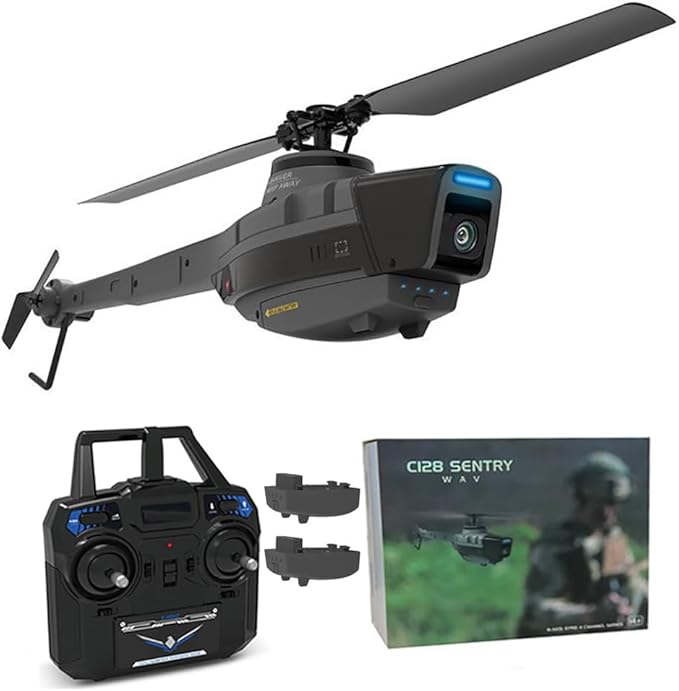 C128 RC Military Aircraft 2.4G 4CH Remote Control Helicopter with Camera for Adults Single-Rotor Aileronless Indoor Outdoor-RTF (2 Batteries)