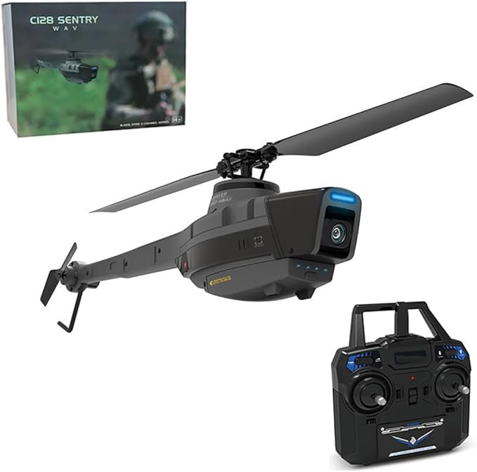 C128 RC Helicopter 2.4G 4CH Remote Control Helicopter with Camera for Adults Single-Rotor Aileronless RC Military Aircraft Helicopter Model RC Flying Machines Indoor Outdoor-RTF