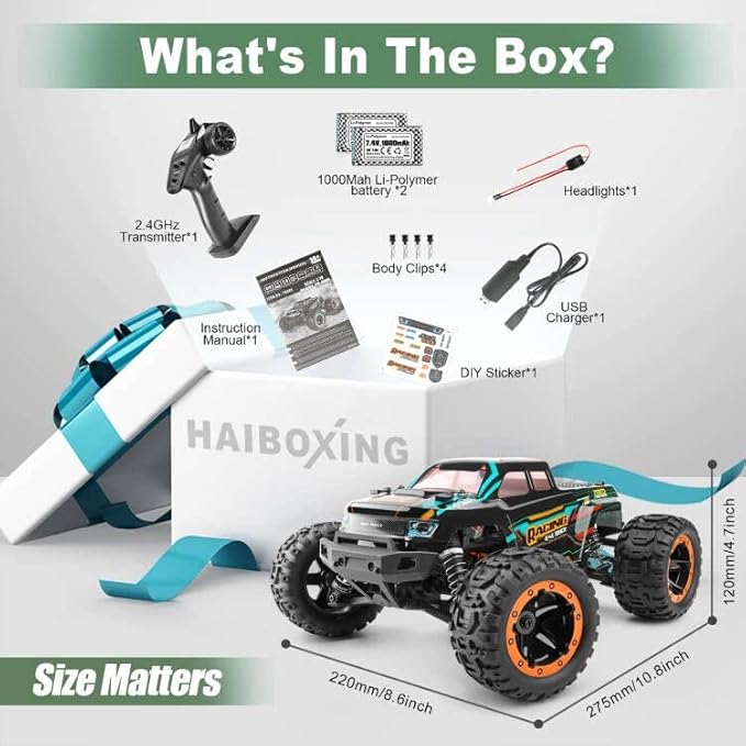 HAIBOXING RC Cars 16889 1:16 Remote Control Car for Adults High-Speed 36km/h RC Trucks RTR RC Crawler 2.4G All Terrain Waterproof Off-Road Vehicle with 2 Batteries Gifts for Kids Boys 8+