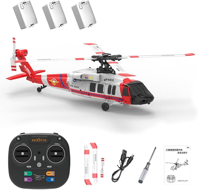 Black-Hawk K200 Brushless RC Helicopter 2.4G 6CH 6-Axis Gyro Military Aircraft with Optical Flow Positioning Altitude Hold &amp Inverted Flight for Adults -3 Battery/RTF