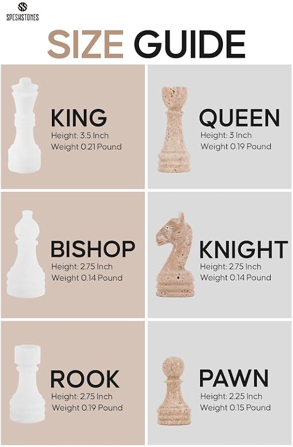 Marble Chess Set 15 Inch Handmade White &amp Travertine Luxury Board Games for Adults Elegant Table top Board Game Travel Chess Pieces &amp Storage Box for Gifts &amp Home Decor