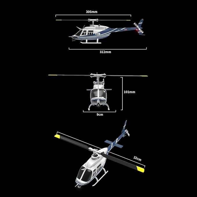 C138 Remote Control Helicopter Bell206 Helicopter 2.4GHz 4CH Single Propeller Aileron RC Aircraft One Click Roll Takeoff and Landing Six-axis Gyroscope Air Pressure Setting