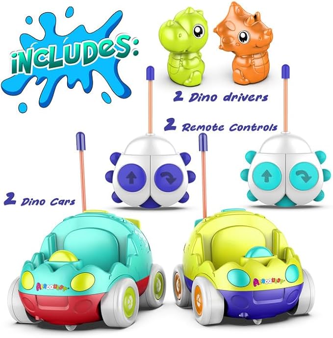 Remote Control Car for Toddlers Toddler Toys for 18+Months RC Cars with LED Lights &amp Music Dinosaur Toy for Kids 2 3 4 5 Years Old Birthday Gifts for 3+ Year Old Girls Boys -2 Pack
