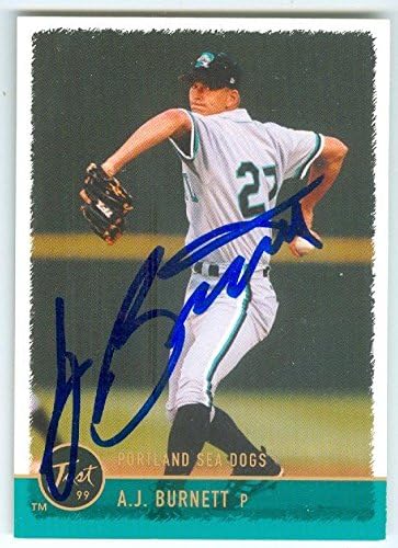 Sports Memorabilia Autograph Warehouse 248373 A.J. Burnett Autographed Baseball Card - Florida Marlins Portland Sea Dogs 1999 Just - No. 63