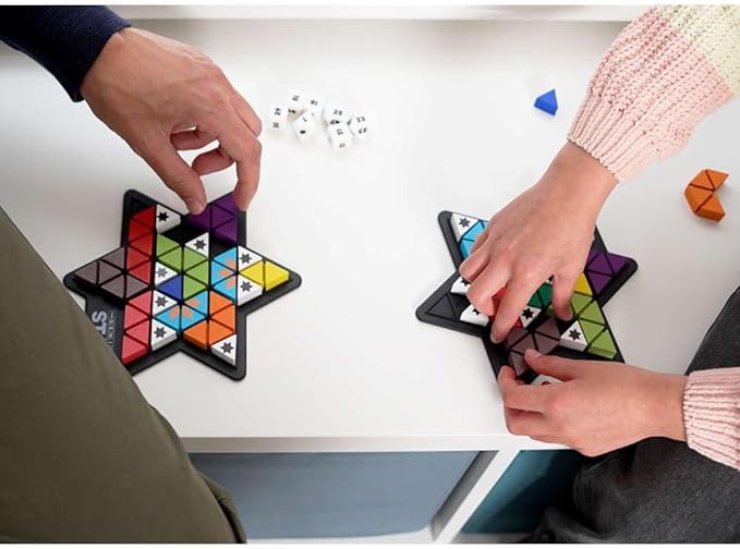 The Happy Puzzle Company The Genius Star | Toy of The Year Award Winning Family Board Game | 165888 Possible Puzzles | Filling in Colored Shapes | Blockers to Complete A Star | Golden Star Twist