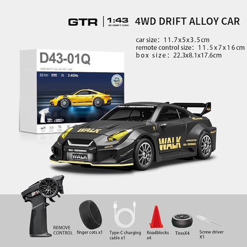 1/43 Scale RC Drift Car 2.4G Full Proportional 4WD Remote Control Car with Gyro Adjustable Speed &amp LED Lights Alloy RC Vehicle for Adult