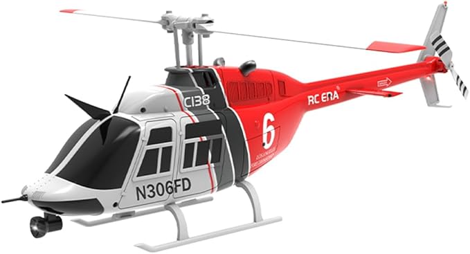 RC ERA C138 1/33 Scale 206 Helicopter for Adult 2.4G 6CH No Aileron Helicopter with Altitude Hold and Optical Flow Positioning 1 Battery (RTF Version/Red&ampBlack&ampWhite)