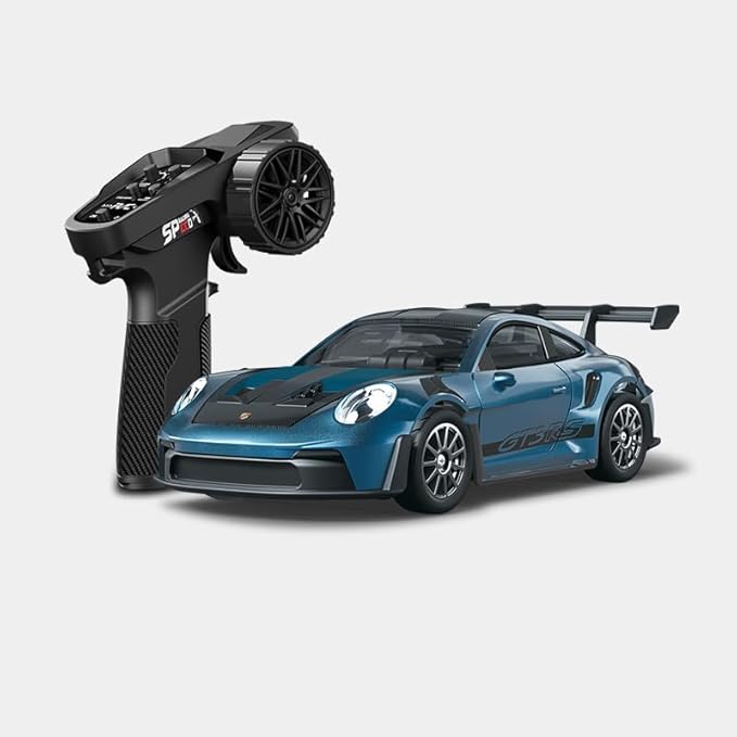 1/43 Scale RC Drift Car Mini 911 RC Model Car 2.4GHz 4WD RC Alloy Vehicles with Gyro &amp LED Lights for Adults Hobby Toys (Blue)