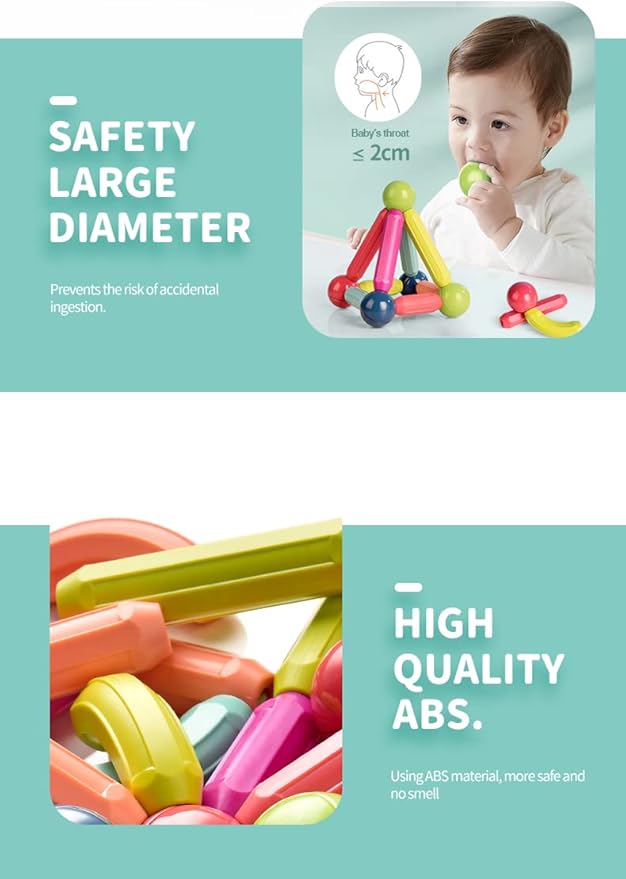 Magnetic Balls and Rods Set Magnet Building Set Magnetic Balls and Sticks - Featuring Safe Extra-Strong Montessori Toys STEM Stacking Toys for Boys &amp Girls 3+ (42 PCS)