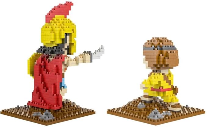 Jesus Series-Bundle David and Goliath The Man Full of Faith &amp Giant Mini Figurine Bible Story Collectable Building Set for Aged 14+ Great Gift(285+515pcs/8x16x13.4cm) Red Yellow