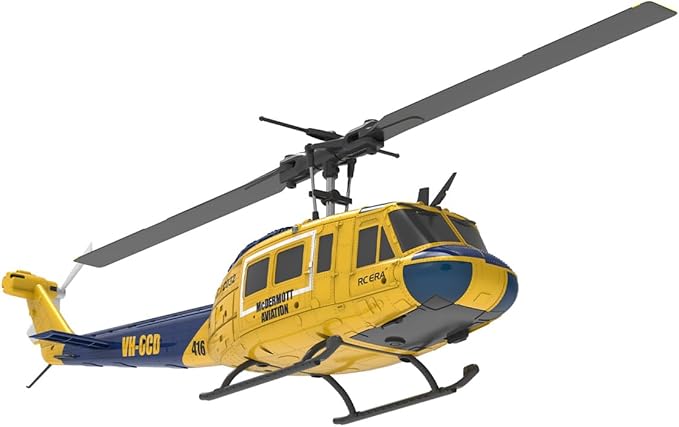 C032 UH-1 Huey RC Helicopter for Adults - 1/48 Scale 2.4G 6CH Flybarless Remote Control Helicopter Model 3D Stunt Flight &amp High-Precision RC Airplane (Yellow-Blue(3 Batteries))
