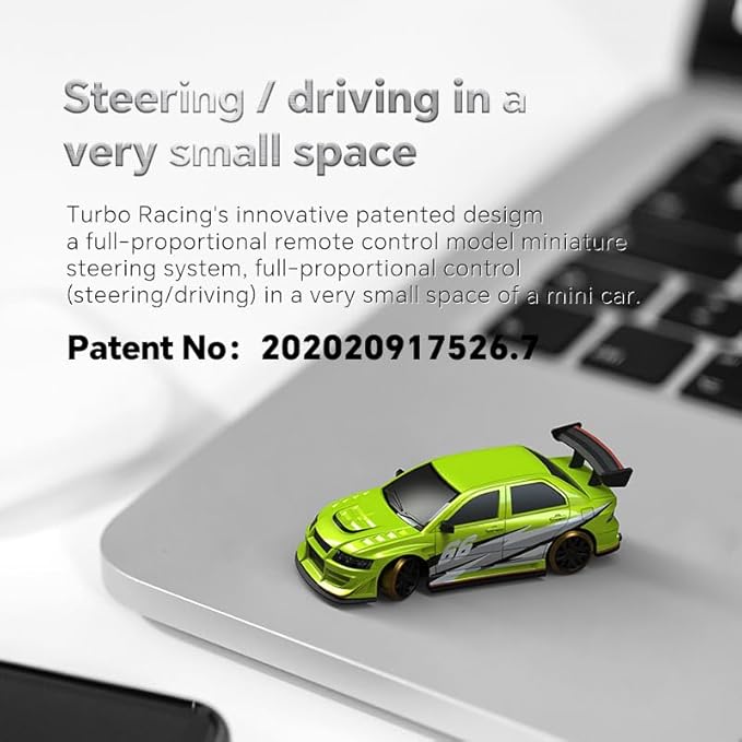 Turbo Racing 1:76 Scale RC Drift Car Table Racing 2.4GHZ Remote Control Mini Model Car with Gyro Full Proportional RTR for Adults Toys (C66-Green)
