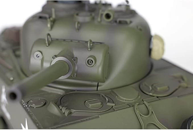 Heng Long US in Stock RC Tank 2.4G 1/16 Scale 7.0 Plastic Version M4A3 Sherman Smoking Unit Battle Tank Military Transport Vehicles 340° Rotating Turret IR Combat Model 3898 BB Airsoft