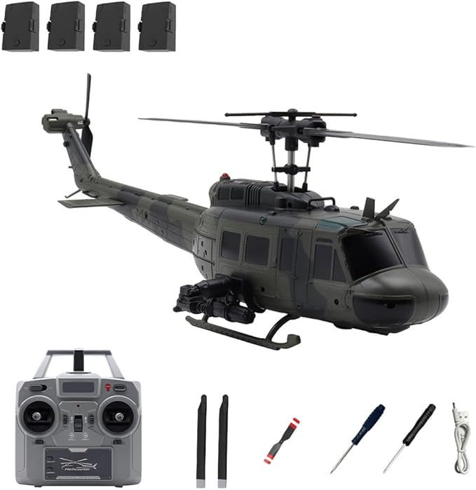 C032 UH-1 Huey RC Helicopter 1/48 Scale 6-Channel Brushless Helicopter with Optical Flow Positioning One Click Inverted Flight &amp Gyro Stabilized 3D Stunt Military Aircraft Model for Adults