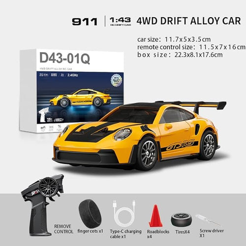 1/43 Scale RC Drift Car 2.4G Full Proportional 4WD Remote Control Car with Gyro Adjustable Speed &amp LED Lights Alloy RC Vehicle for Adult