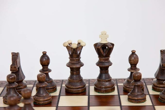 Wegiel Handmade European Ambassador Chess Set - Wooden 21 Inch Beech &amp Birch Board with Felt Base - Carved Hornbeam &amp Sycamore Wood Chess Pieces